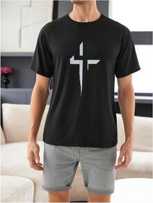 Camiseta de manga corta con estampado de cruz cristiana para hombre de , cuello redondo, estilo casual de verano. - Blanco - Ver 8