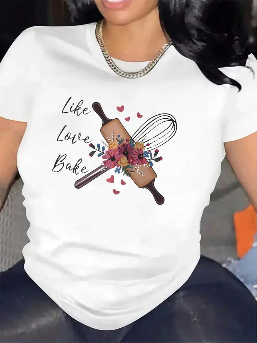 Lightweight And Durable T-Shirt Designed For Kitchen Activities, With A Floral Design And A Built-In Rolling Pin, Perfect For Baking Enthusiasts, And Offers A Comfortable Fit For Everyday Use In Restaurants Or At Home. - White - View 1