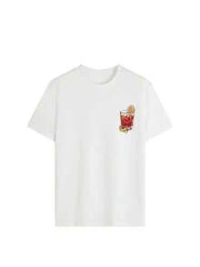 Camiseta de manga corta con cuello redondo y estampado de copas de cóctel, color blanco, para mujer, moderna y versátil para el verano. - Blanco - Ver 3