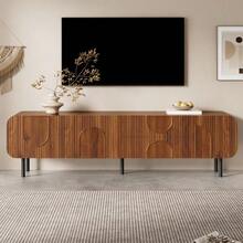 TV Cabinet With 3 Doors, 2 Drawers, Vertical Grooves, Arched Reliefs, Rounded Corners, Metal Legs, Mid-Century Style, Cable Management, Living Room Cabinet, TV Table - 核桃 - 查看 6