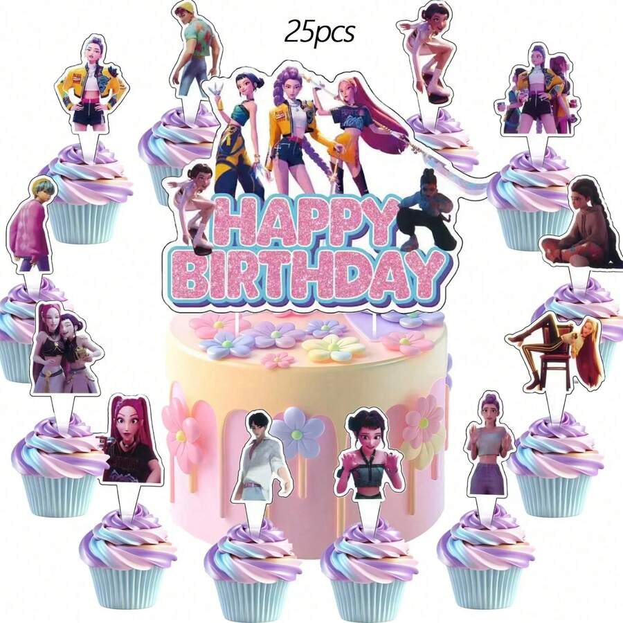 Hasbro 狩猎音乐主题蛋糕装饰、纸杯蛋糕装饰、流行歌手生日派对装饰、狩猎音乐主题派对用品 - 彩色 - 查看 1