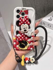 Disney Mickey Mouse Clubhouse Phone Case : 3D Fluffy Pattern Border Protector Phone Soft Phone Case With A Free Cute Mickey Bracelet Chain Lanyard, Mickey, Minnie, Goofy, Donald Duck, Daisy Duck, Pluto, For Apple 17 Promax 17 Pro 16 15 14 13 12 11 Pro Max XS Max X XR Soft Cover Summer Phone Case - 白色 - 查看 3