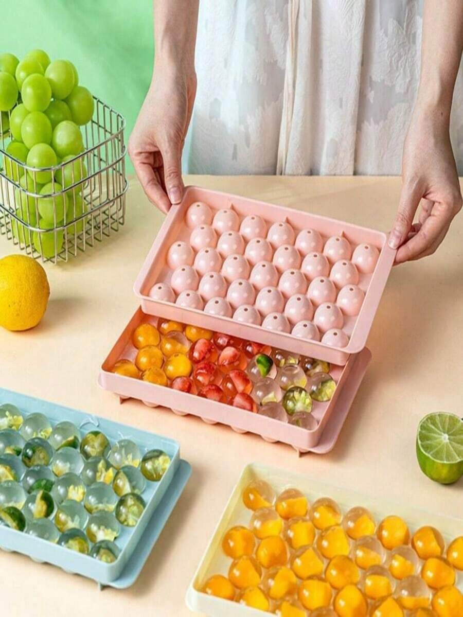 1pc Round Tray With Lid, Refrigerator Ice Ball Maker, Suitable For Making Cocktail, Whiskey, Tea, Coffee And Other Beverage Ice Balls - Multicolor - View 1