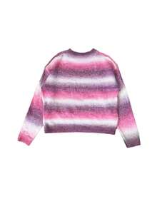 Women's Casual Vacation & Commute Ombre Striped Pattern Dropped Shoulder Loose Knit Sweater, Autumn/Winter Pink Fall - Pink - View 9