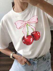 YOKASA Camiseta de manga corta con estampado informal de verano para mujer I7TO - Blanco - Ver 6