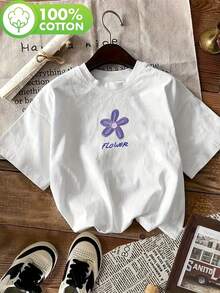 Graphic Print T-Shirt, Short Sleeve, Crew Neck, Casual Top For Summer And Spring, Women's Summer Clothing - White - View 7