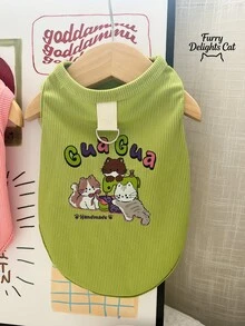 Furry Delights 貓咪可愛熊與臘腸狗刺繡狗狗背心，羅紋針織寵物背心配荷葉邊袖口，透氣舒適，適合春夏，可愛的小型中型犬狗狗衣服，適合日常散步 - 彩色 - 查看 9