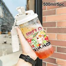 1個/5個 500ml「Hello Summer」主題塑膠杯，附吸管、掛繩與防漏蓋，透明冰咖啡杯，印有清新熱帶飲料與水果圖案，適合夏季日常使用，是海灘愛好者與女孩的絕佳禮物 - 多色-飲品summer - 查看 11