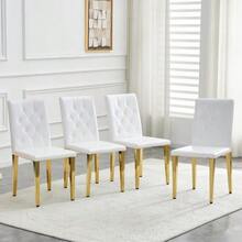 4er-Set Esszimmerstühle em Reinweiß com Hochglanz-Gold – Leichter Luxus. Die erste Wahl für Europäische Essbereiche, goldfarbene Metallbeine für vielseitige Combinationsmöglichkeiten. - Branco + Dourado - Ver 3