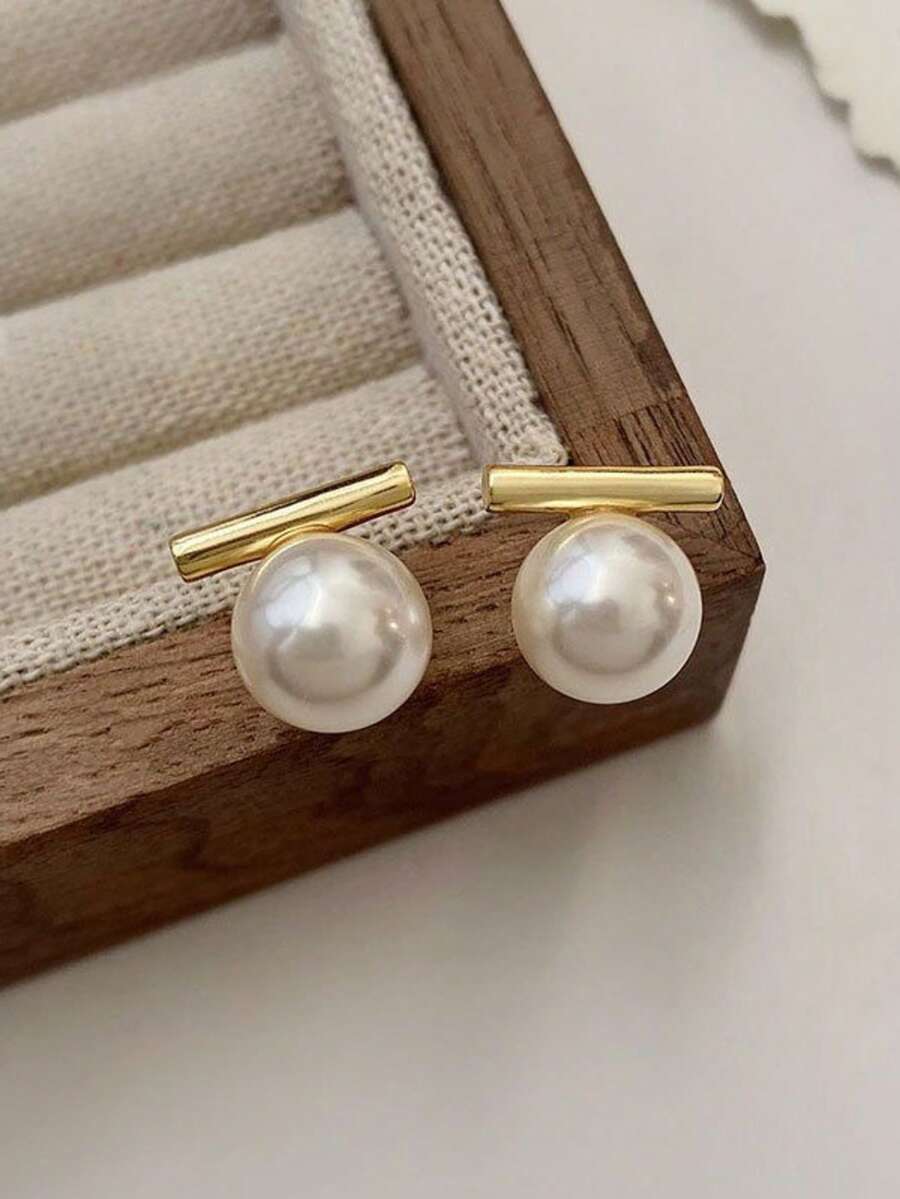 1 Đôi bông tai đính ngọc trai giả tinh tế, tối giản, thanh lịch, đa năng, phù hợp cho phụ nữ đeo hàng ngày, dự lễ hội và tiệc tùng. - ngọc trai - Xem 1
