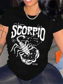 Camiseta con Estampado del Zodiaco de Escorpio para Mujer - Una Camiseta Casual de Manga Corta con Cuello Redondo con Diseños de Escorpio y Astrología, Perfecta para Reuniones de Verano y Uso Diario, Ideal para la Temporada de Escorpio (Primavera, Verano) - Negro - Ver 6