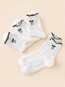 4 pares de calcetines de media caña, unisex, con lazo negro y ribete de volantes, transpirables, primavera/verano - Negro - Ver 6