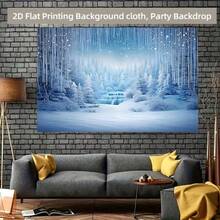 2D Flat Winter Wonderland Polymer Background Banner, Snowy Waterfall Scene With Icy Trees And Starry Sky, Suitable For Parties, Home, Garden, Studio And Outdoor Celebrations, Photography Backdrop, Outdoor Decor - 4 - View 5