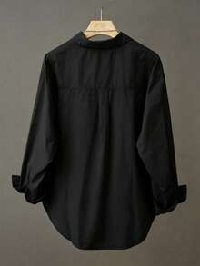 White Minimalist Shacket For Women, Mid-Length, Versatile, Spring/Summer Black - Black - View 2