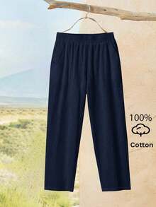 Women's Minimalist Solid-Color Casual Pants - 海軍藍 - 查看 8