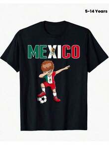 Camiseta de manga corta de verano, recién llegada, con estampado de fútbol mexicano, estampado de dab dance, algodón 180 g/m². El mejor regalo de camiseta para amigos o familiares, adecuado tanto para hombres como para mujeres, tallas S-XXXL, color negro. - Negro - Ver 1