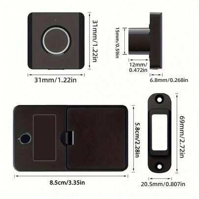 Compact Keyless Fingerprint Drawer & Cabinet Lock, Easy Installation Smart Furniture Lock, Security Lock For Home Cabinets, Office Drawers & Storage Furniture