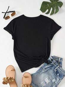 Camiseta negra VBS Crew para mujer |   Letras VBS Coloridas, Estrellas Amarillas, Para Vacaciones, Escuela Bíblica y Uso Casual - Negro - Ver 4
