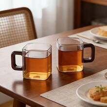 2/4/6/12个装木柄玻璃杯，高硼硅玻璃杯，大容量咖啡杯，家用奶茶果汁单层杯，小容量滴滤咖啡杯，胡桃木柄咖啡杯，家用早餐奶茶杯及其他饮品杯，节日礼物，母亲节礼物，父亲节礼物，派对杯 - 彩色 - 查看 5