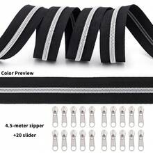 1 Set = 4.5m Zipper + 20pcs Zipper Pulls, Black & White Available, 5# Zipper Chain With 20pcs Zipper Pulls, 4 Zipper Teeth Colors (Bronze / Light Gold / Silver / Colorful) Suitable For Backpacks, Wallets, Handmade DIY, Sewing Replacement - -- - View 15