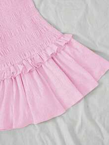 Vestido corto con volantes color albaricoque - Rosa - Ver 3