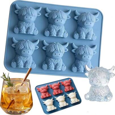 Khay silicon hình bò 3D dễ thương, thích hợp để đựng rượu whisky, cocktail và làm bánh, cũng có thể dùng để trang trí lễ Phục sinh và các ngày lễ khác.
