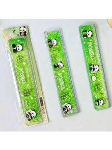 1pc Cute & Unique Panda Liquid Quicksand Ruler, High Quality 20cm Straight Ruler, Student Exam Stationery, Color Not Specified - Panda Ruler - View 5