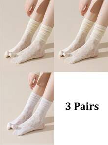 1/3 Pairs Of White Hollow Lace Socks, Spring And Summer Thin Two Toe Socks, Split Toe Socks, Women's Mid Leg Socks, Straight Leg Socks, - Multicolor - View 20