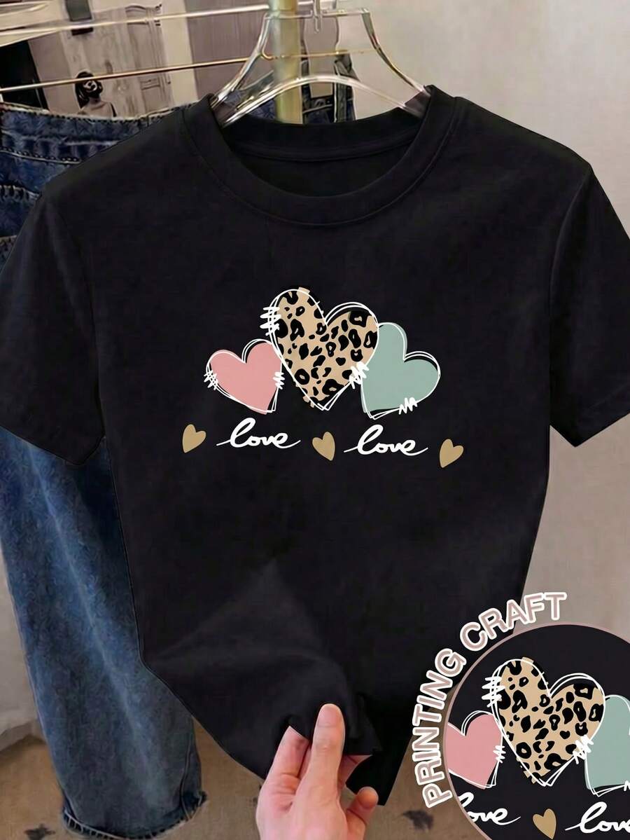Casual Short-Sleeved, Crew-Neck T-Shirt With A Print, Ideal For Summer. Suitable For Children And Teenagers. Breathable And Sweat-Wicking. - 黑與白 - 查看 1