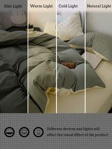New Solid Color Patchwork Nordic Style Simple Polyester Duvet Cover 3 Pieces Set - Olive Green - View 8