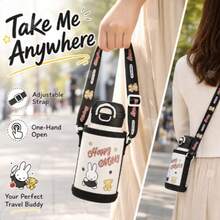 MIFFY Red Apple Series 550ml Stainless Steel Vacuum Insulated Water Bottle With Protective Sleeve, Cute Cartoon Rabbit Pattern, Adjustable Shoulder Strap, Dual Lid Design For Straw Or Direct Drinking, Children - Multicolor - View 8