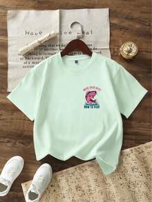 Tween Girls' Casual Graphic Print Crew Neck Short Sleeve T-Shirt, Summer Top - Mint Green - View 6