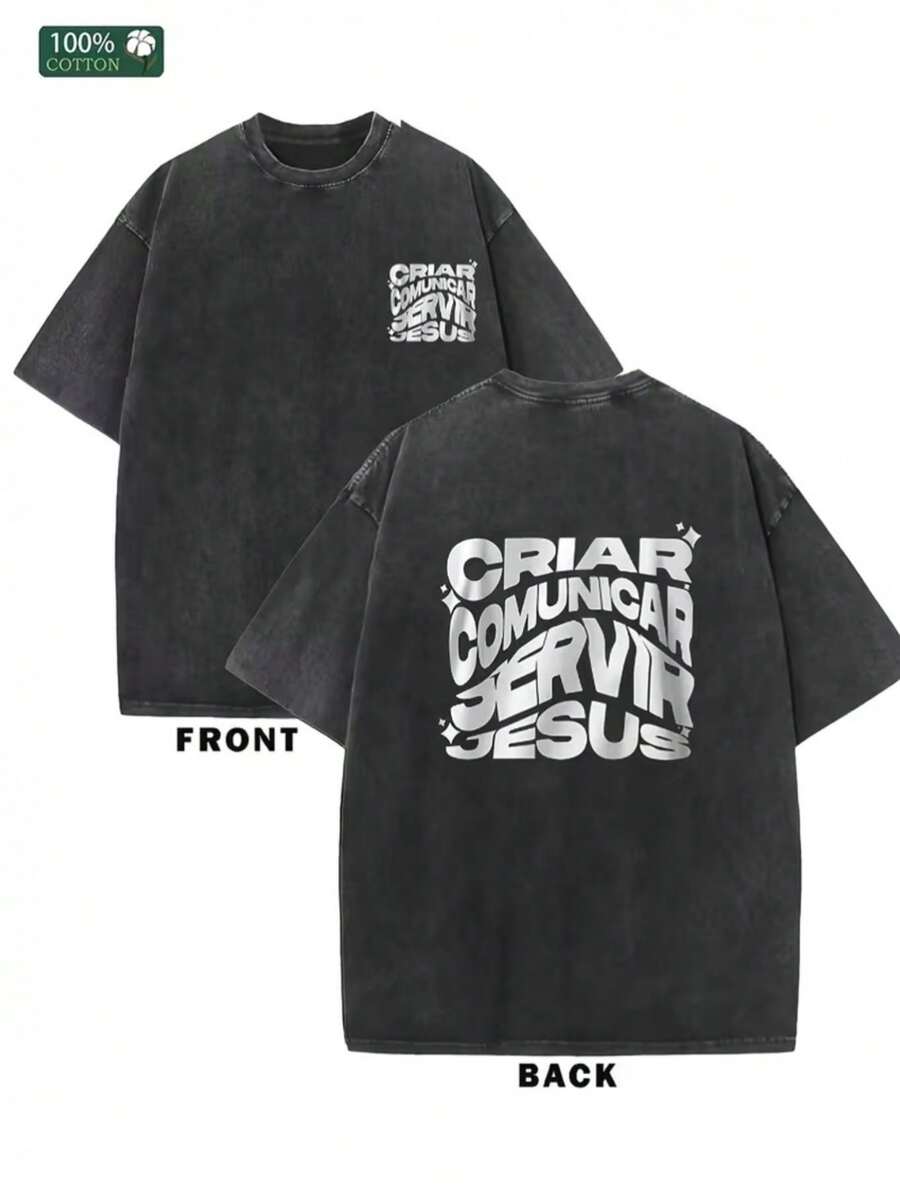 Men's Short-Sleeved T-Shirt, Fashionable 2026, With A Double-Sided, Heavy-Wash Design Inspired By The Christian Faith, Featuring Prints To Promote Communication. This Artwork Is Also A Statement Of Faith. Unisex Cotton T-Shirt With A Relaxed Fit, Short Sleeves, And A Crew Neck In An Urban Vintage Style. - 黑色 - 查看 1