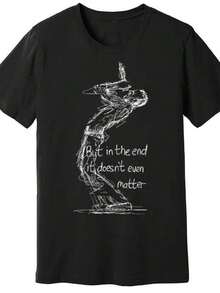 Men's Breathable Cotton T-Shirt With A Graphic Design For Everyday Summer Wear. The Black T-Shirt Features A Dancing Figure And Text, But The Design Is Still Practical For Casual Wear. It Has A Soft Feel, A Comfortable Fit, And A Smooth, Non-Irritating Texture. Loose And Comfortable For Summer. - Black - View 6