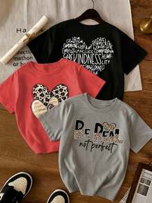 Women's T-Shirt. Single Garment, Not A 3-Piece Set. 1 Piece/Set Of Short-Sleeved T-Shirts Suitable For Streetwear. Oversized Crew Neck Top For Daily Outings, Camping, Concerts, Hip-Hop, Rock, And Rap Events. 100% Cotton, Soft And Comfortable. Short Sleeves And Crew Neck With Animal Print, Hearts, And A "Be Real, No Perfect" Design. Casual Urban Style Ideal For February Festivities, The Month Of Love And Friendship. Spring/Summer Loose-Fitting T-Shirt. Ideal Gift. - 黑色 - 查看 7