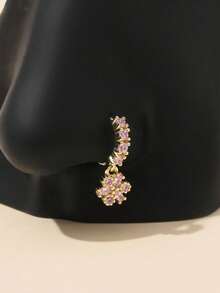 1个20克粉色花朵吊坠鼻环，锆石花朵吊坠鼻圈饰品，适合女性作为圣诞节、万圣节、情人节、生日礼物或日常佩戴 - 金色 - 查看 12