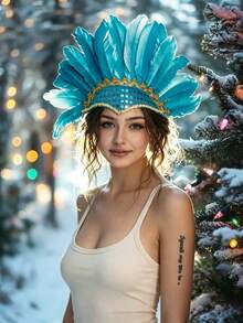 Diadema de plumas artificiales y lentejuelas, tocado de plumas de carnaval, estilo vintage de los años 20, accesorio de disfraz de fiesta DIY, diadema de plumas coloridas, adecuada para fiesta de cumpleaños, día de carreras, té de la tarde, Nochevieja, concierto y decoración del hogar, boda de baile, actuación en el escenario, disfraz de carnaval y accesorios, suministros para fiestas, despedida de soltera, accesorios de fotografía, carnaval del Día de San Valentín. - multicolor - Ver 5