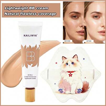 Set de base de crema BB con borla de polvo, corrector, de larga duración, acabado suave, cobertura completa, minimizador de poros, de fácil aplicación