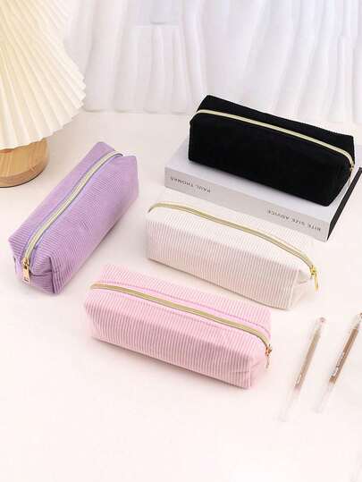 1 New Peanut-Shaped Corduroy Cosmetic Bag, A Simple And Compact Makeup Bag, A Large-Capacity And Portable Toiletry Bag, A Pen Case, And A Travel Storage Bag - Perfect For Taking On The Go, Making Your Travels More Convenient (The Product Color May Vary Slightly Due To Batch And Lighting Conditions)