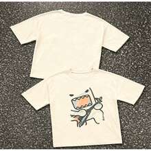 Women's Versatile Casual Short Sleeve T-Shirt With Round Neck And Cartoon Print - Unisex Urban Vintage Style, Loose Fit Cotton T-Shirt With Round Neck And Short Sleeves - 杏色 - 查看 4