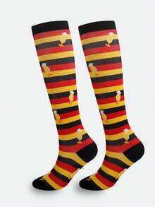 1 Pair World Cup Theme Compression Socks, Colorful Striped Flag Print Knee High Socks, Athletic Support Socks For Football Fans - Multicolor - View 4