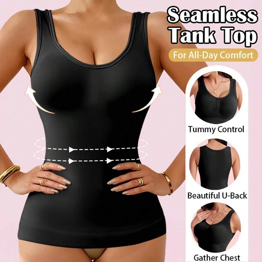 ZZL Basic Slimming Top, Abdominal Control, Seamless Camisole Waist Shaper - Black - View 1