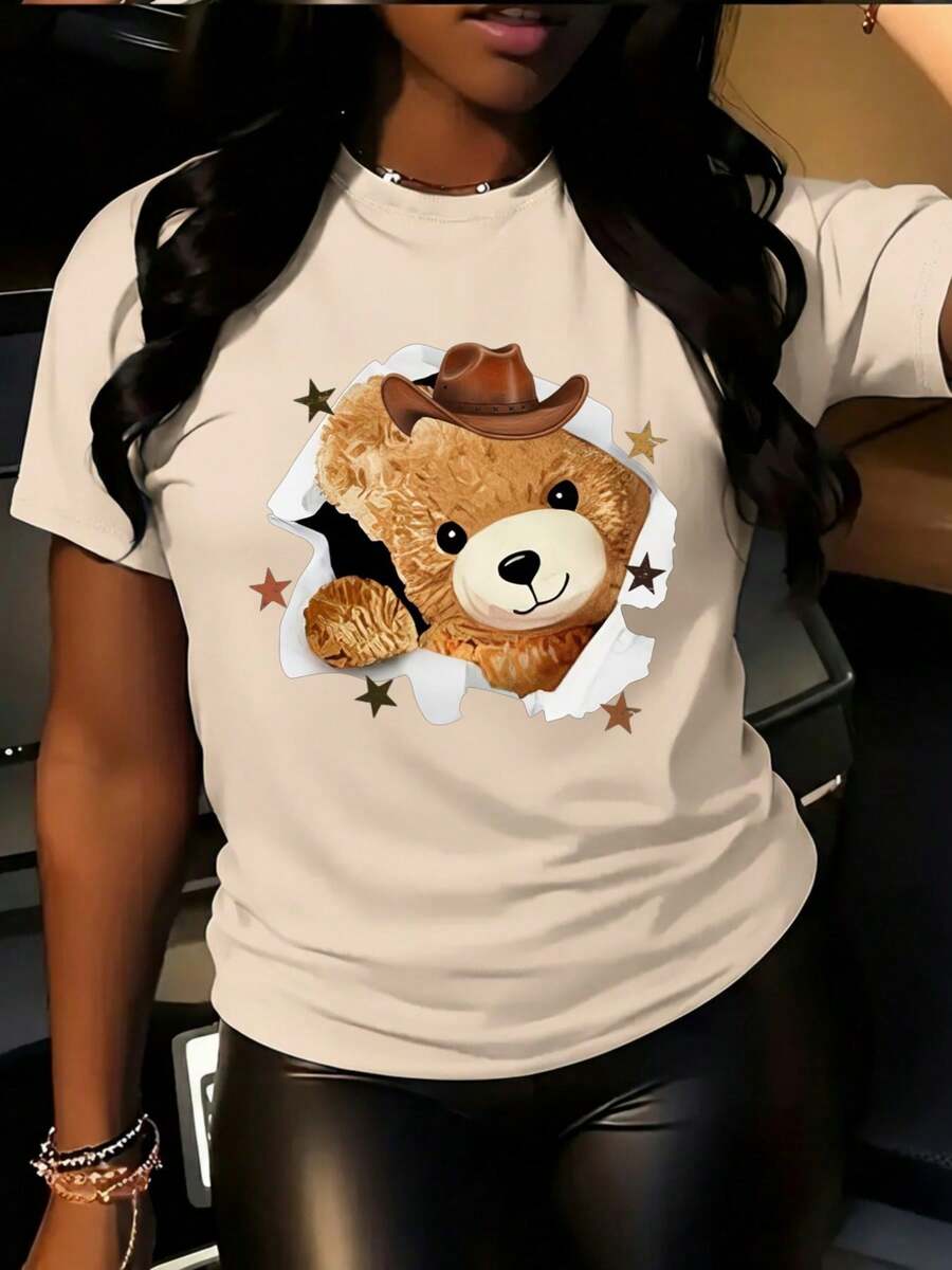 Mexican Women's Casual Short-Sleeve T-Shirt, Made Of Pure Cotton, Comfortable And Perfect Fit, Versatile Style, Essential For Outdoor Activities, Women's T-Shirt, Spring And Summer T-Shirt, Cotton T-Shirt, Summer Fashion - 杏色 - 查看 1