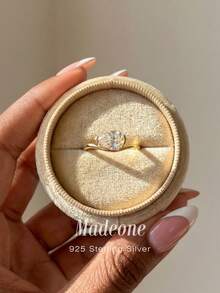 MADEONE 1 pieza Anillo de cóctel minimalista con forma ovalada, elegante, de oro rosa, con piedras preciosas engastadas, adecuado para uso diario y ocasiones formales - Dorado - Ver 1