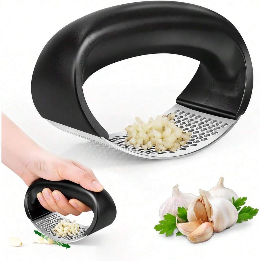 1 Arc-Shaped Stainless Steel Garlic Press, A Labor-Saving Manual Garlic Masher That's Easy To Clean And Comfortable To Hold, A Household Kitchen Tool For Quickly Making Garlic Paste, Suitable For Both Chinese And Western Cooking. - Multicolor - View 1