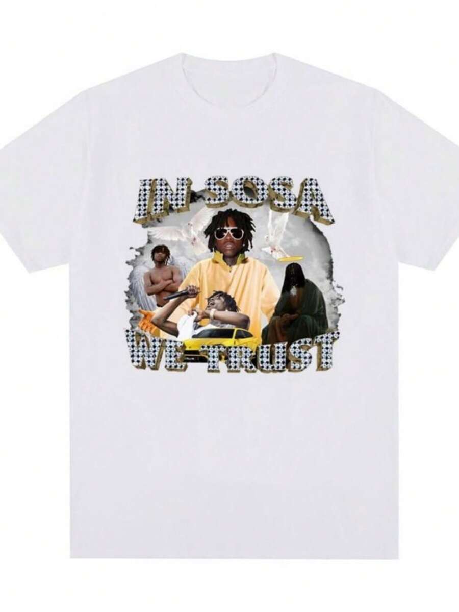 playeras de mujerIn Sosa We Trust Chief Keefs Graphic T Shirt Men's Women Fashion Vintage Short Sleeve T-shirt Casual Oversized T-shirts Tops Streetwear - Blanco - Ver 1