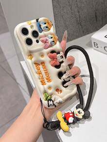 Disney Mickey Mouse Clubhouse Phone Case : 3D Fluffy Pattern Border Protector Phone Soft Phone Case With A Free Cute Mickey Bracelet Chain Lanyard, Mickey, Minnie, Goofy, Donald Duck, Daisy Duck, Pluto, For Apple 17 Promax 17 Pro 16 15 14 13 12 11 Pro Max XS Max X XR Soft Cover Summer Phone Case - trắng - Xem 4