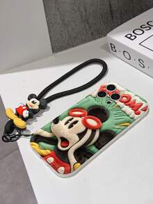 Disney Mickey Mouse Clubhouse Phone Case : 3D Fluffy Pattern Border Protector Phone Soft Phone Case With A Free Cute Mickey Bracelet Chain Lanyard, Mickey, Minnie, Goofy, Donald Duck, Daisy Duck, Pluto, For Apple 17 Promax 17 Pro 16 15 14 13 12 11 Pro Max XS Max X XR Soft Cover Summer Phone Case - 白色 - 查看 7