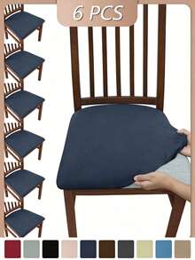 1 pieza/4 piezas/6 piezas Fundas elásticas y lavables para sillas de terciopelo en unicolor, sencilla pero elegante, suave y cómoda, resistente al polvo para el comedor/sala de estar - Multicolor - Ver 38