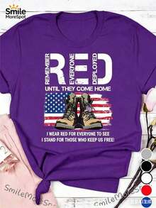 On Friday We Wear Red Shirts: US Veterans Shirts In Memory Of All Those Deployed, Regular Fit 100% American Flag Veterans Shirts, Military Sweatshirts With The American Flag, On Friday We Wear Red Shirts. - 紫色 - 查看 3